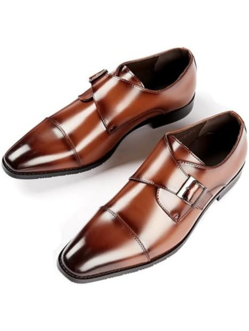 Stylish Men's Genuine Leather Monk Strap Loafers - Classic Cap Toe Slip-On Dress
